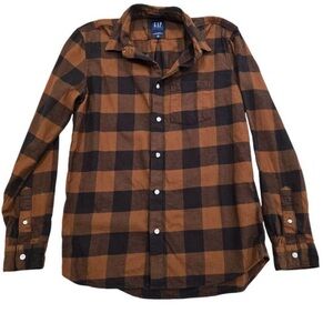 GAP Flannel Men's Brown and Black Checkered Shirt in Organic Cotton — NWT